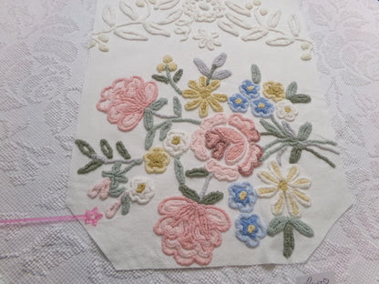 Rose Bouquet Vintage Chenille Bedspread Fabric, Cottage Style Sewing & Quilt Material, 15" x 28"