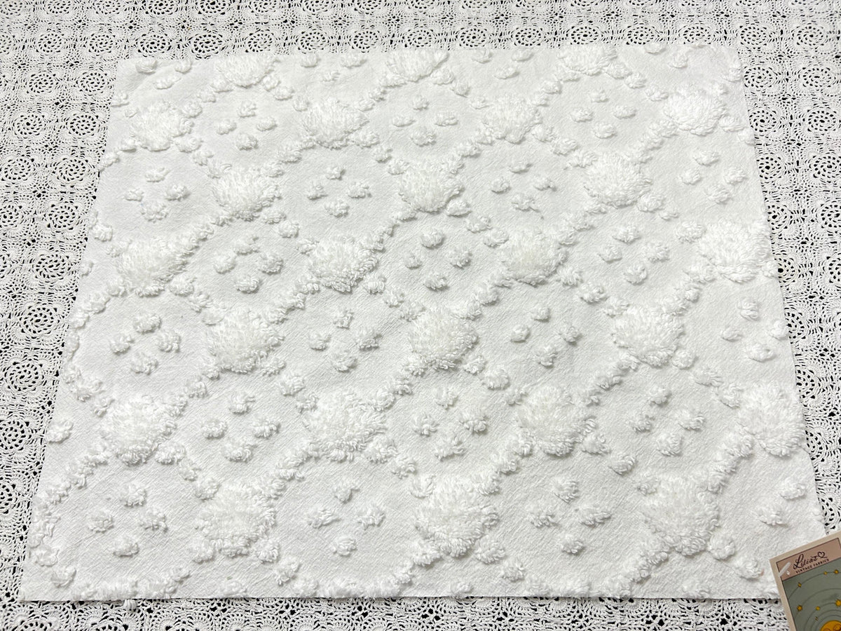 Minimalist White Vintage Style Chenille Fabric, 16x20" Quilt Sewing Textile