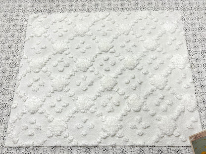 Minimalist White Vintage Style Chenille Fabric, 16x20" Quilt Sewing Textile