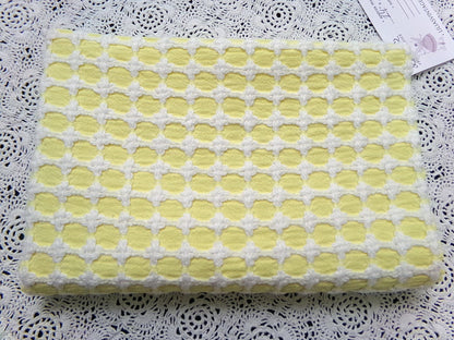 Honeycomb Cross Vintage Woven Chenille Fabric Lemon Yellow White Lady Galt 21x21"