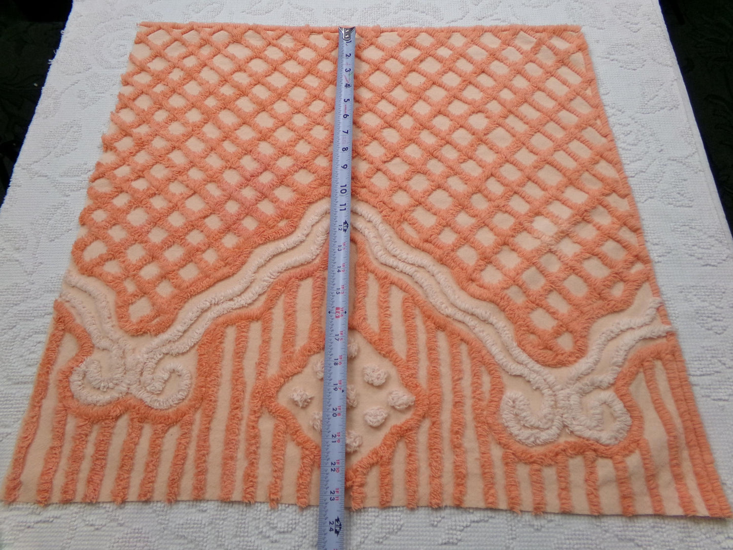 Bliss Peach Vintage Chenille Fabric, Unique Geometric Piece Sewing & Quilt Material 23" x 23"