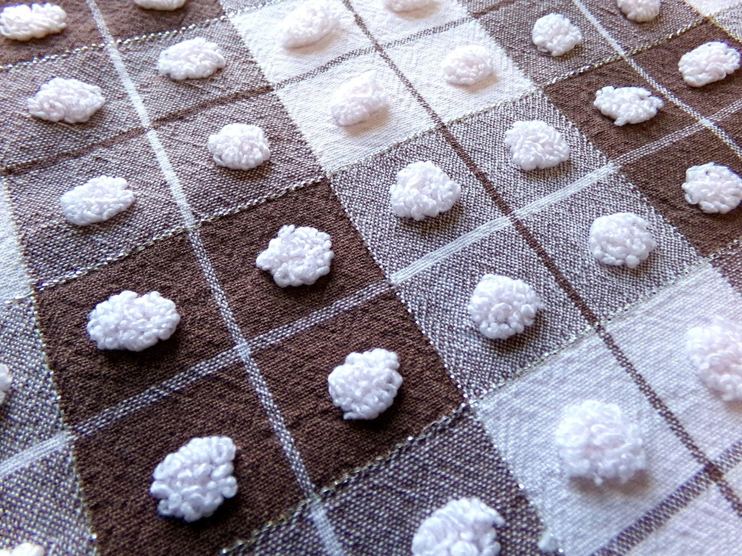 vintage chenille fabric: 18" x 24" cut piece of brown & white popcorn cotton material for quilting, sewing cute teddy bears