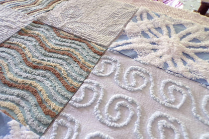 Breezy Blues Vintage Chenille Fabric Squares, Set of 17 Quilt Blocks, 6" x 6" inch, for Slow Stitching, Junk Journals, Quilting
