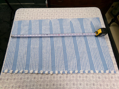 Shabby Sky Blue Vintage Chenille Fabric White Stripe Sewing Material 18" x 30"