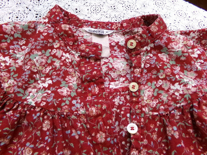 Vintage Prairie Blouse Boho 1970s Womens Top Ditsy Calico Floral Shirt Small