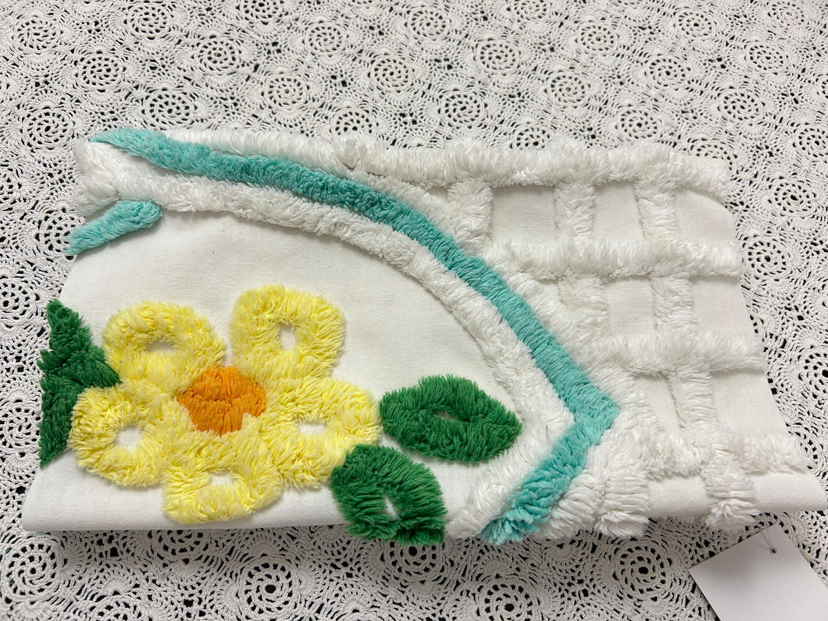White Lattice Vintage Chenille Fabric 12x28" Plush Flower Piece