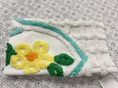 White Lattice Vintage Chenille Fabric 12x28" Plush Flower Piece