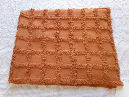 nutmeg pumpkin spice chenille fabric, 21" x 14" boho vintage style sewing material for quilts, crafts in simple windowpane tufted design