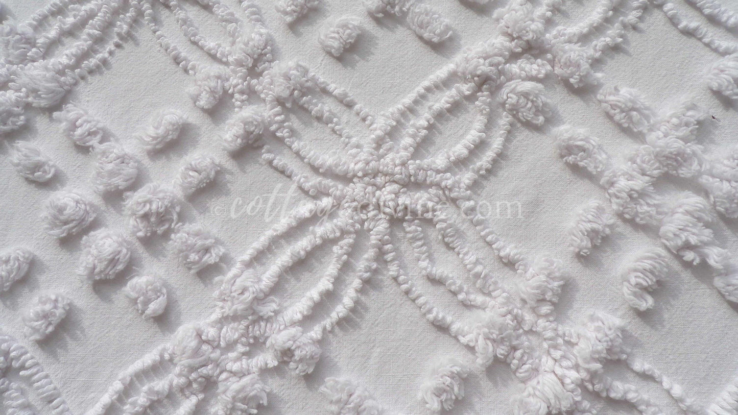Farmhouse White Vintage Chenille Fabric Piece, 20" x 24" inches, Versatile & Neutral in Quilts and Pillows