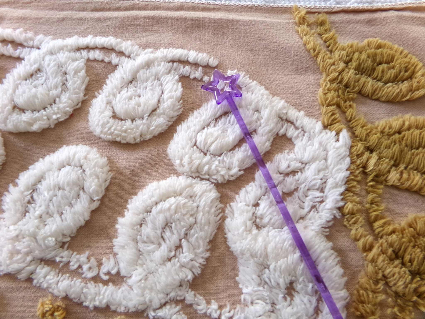 Caramel Honey Vintage Chenille Fabric, 16.5" x 19.5" inch Piece, Boho Floral Material for Pillows, Wall Hangings, Crafts