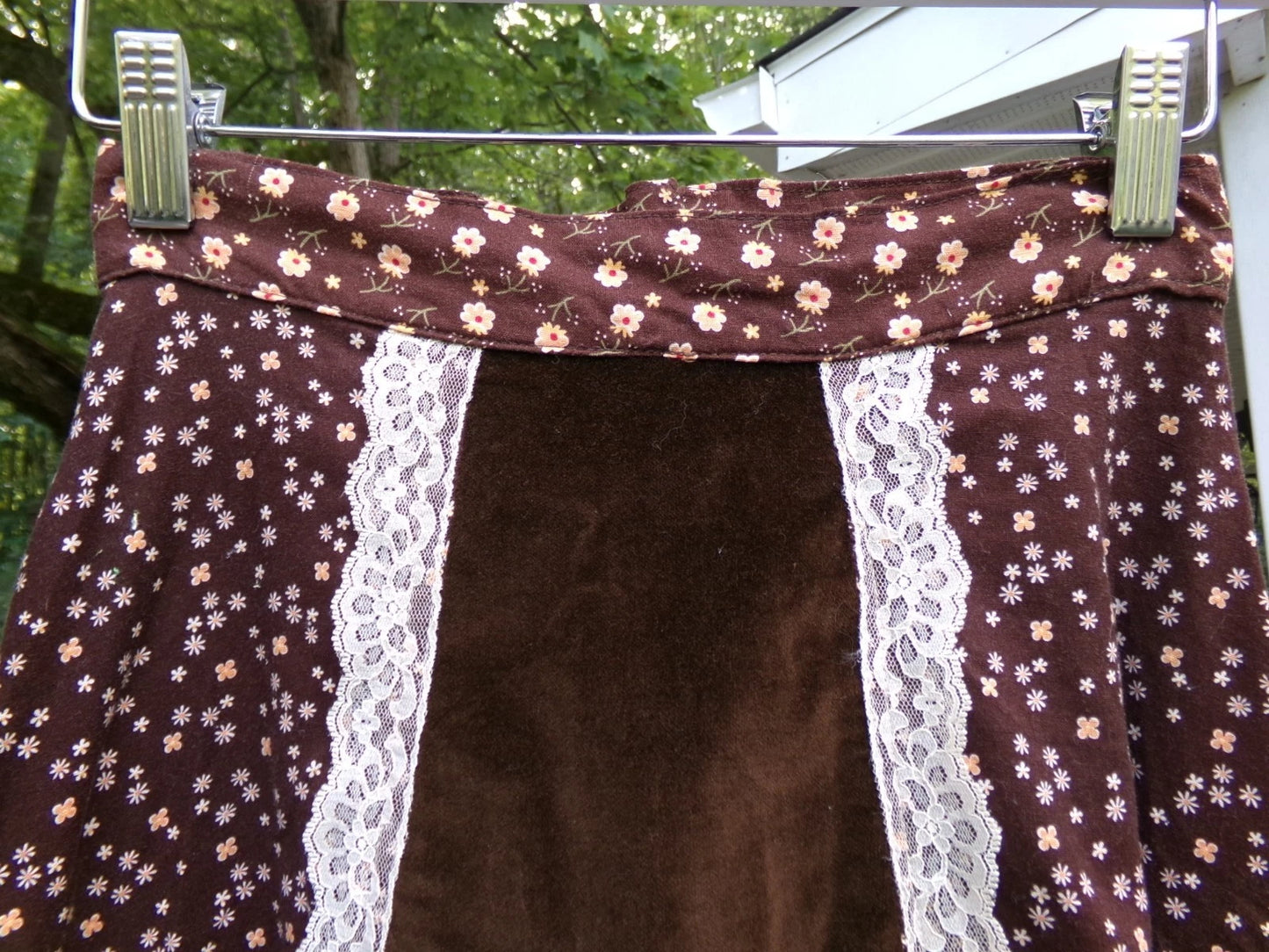 Vtg Gunne Sax Maxi Skirt Set Velvet Accent & Boho Crop Top Blouse w/ Embroidery