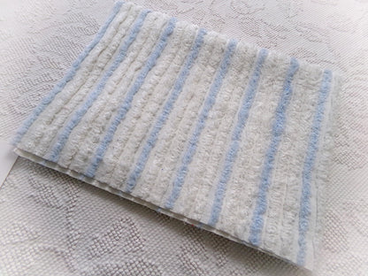 simple blue & white striped vintage chenille bedspread fabric, versatile sewing material 17" x 24"