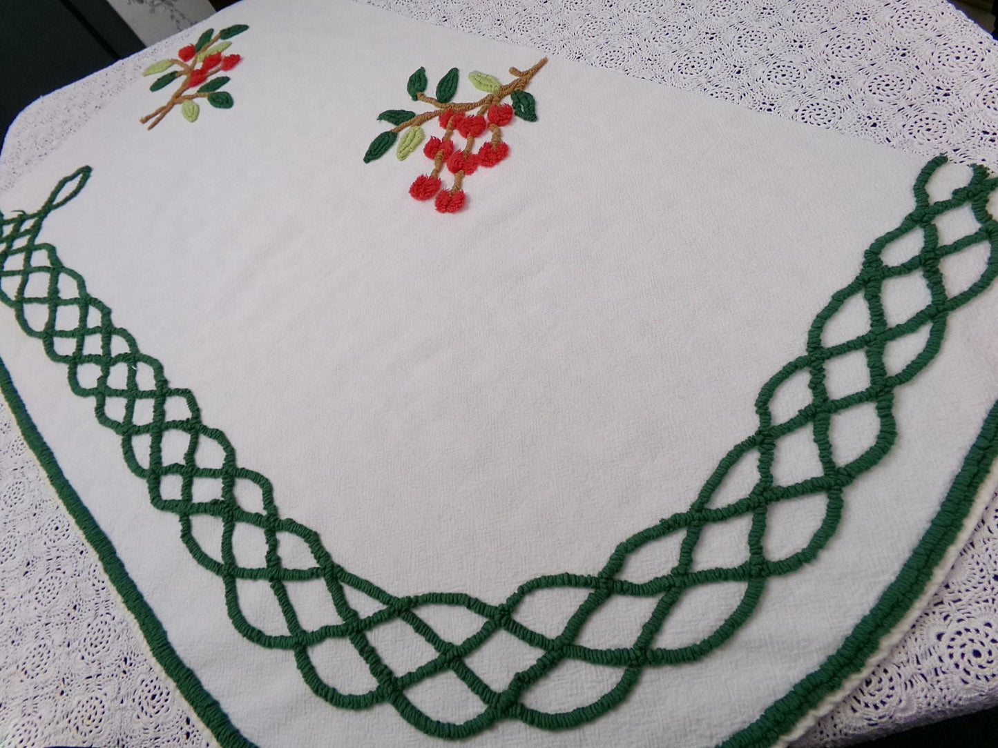 Farmhouse Cherry Vintage Chenille Bedspread Fabric 19x27" Piece