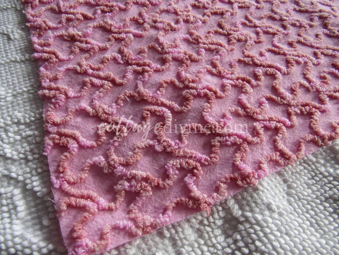 pink marbleized squiggle vintage chenille fabric, great unique texture, 25" x 20" piece of sewing material for quilting & crafts
