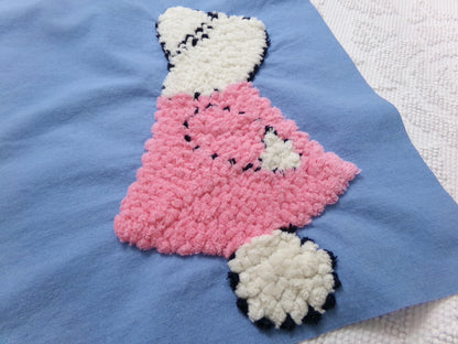 sunbonnet girl vintage chenille bedspread fabric, pink & blue sewing material, 17" x 29"
