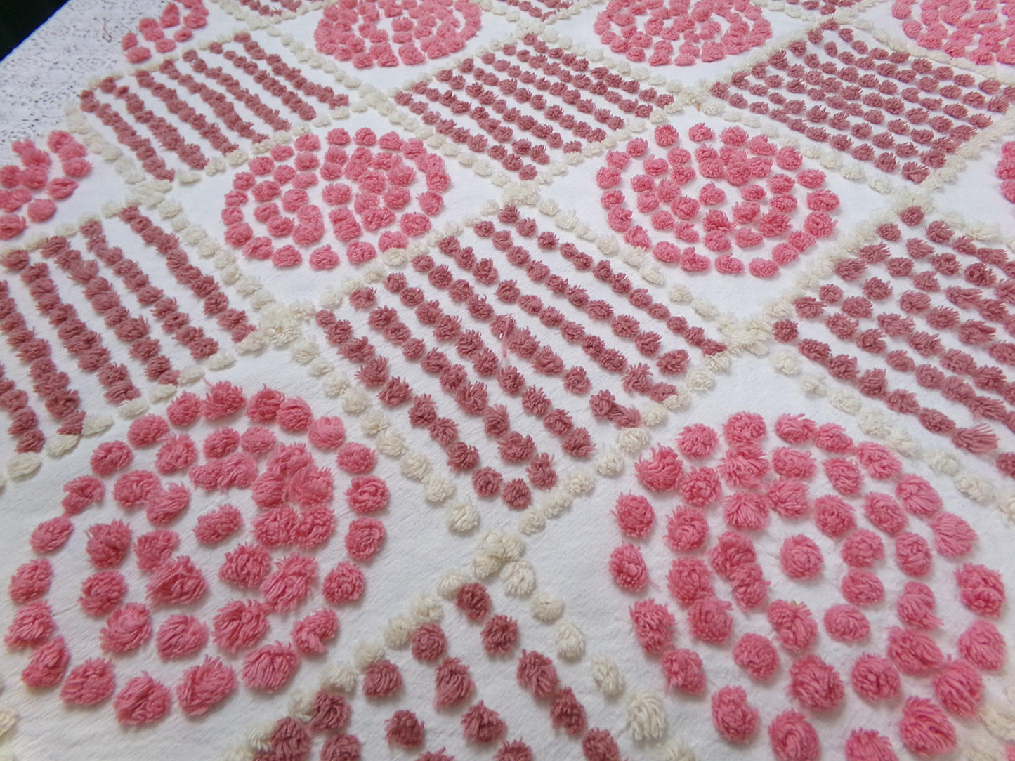 Rose Pink Diamond Pops Vintage Chenille Fabric 20 x 24" Shabby Sewing Quilt Material