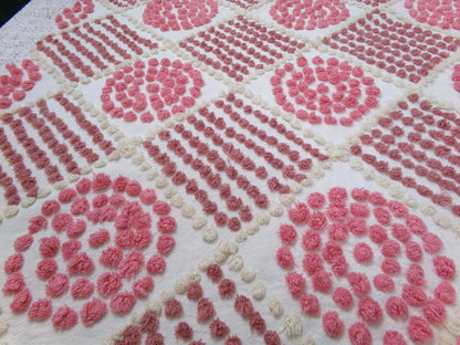 Rose Pink Diamond Pops Vintage Chenille Fabric 20 x 24" Shabby Sewing Quilt Material