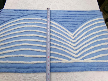 Vintage Chenille Fabric Piece, White Waves on Blue, 18" x 33" Sewing Material