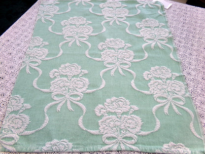 Shabby Floral Vintage Woven Fabric Piece Mint Green Carnation Flowers 20x24"