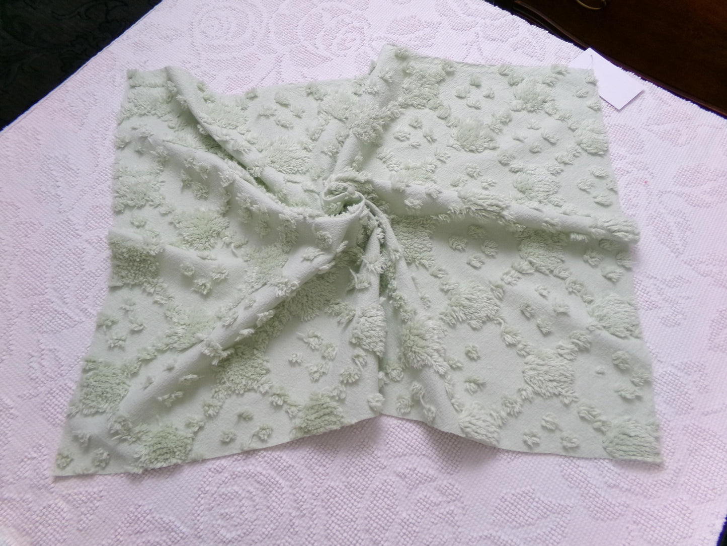 fluffy green vintage style chenille fabric, versatile sewing & quilt material, 19" x 24" piece