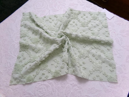 fluffy green vintage style chenille fabric, versatile sewing & quilt material, 19" x 24" piece