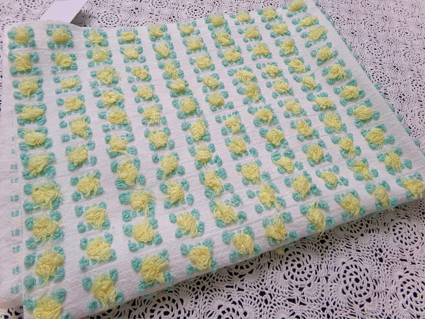 Cottage Rosebud Vintage Chenille Fabric Bouncy Bright Yellow Roses 18x24"