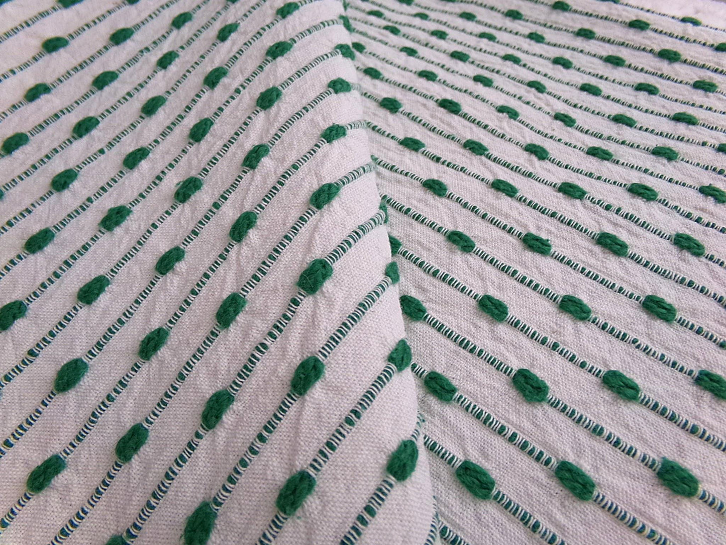 vtg preppy fabric chenille raindrop dots green & white 20x25" piece