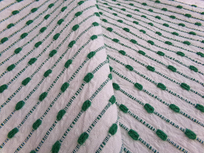 vtg preppy fabric chenille raindrop dots green & white 20x25" piece