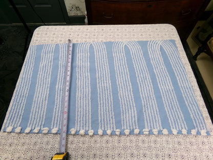 Shabby Sky Blue Vintage Chenille Fabric White Stripe Sewing Material 18" x 30"