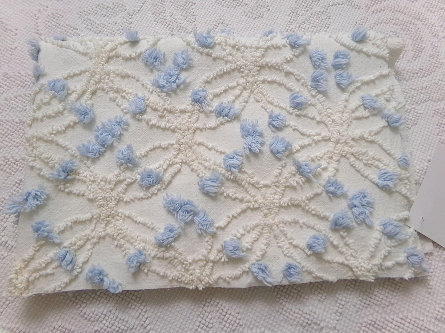 Coastal Style Vintage Chenille Bedspread Fabric, Delicate Wedding Rings & Sky Blue Dots, 18" x 25"