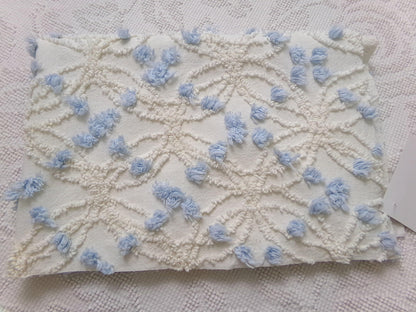 Coastal Style Vintage Chenille Bedspread Fabric, Delicate Wedding Rings & Sky Blue Dots, 18" x 25"