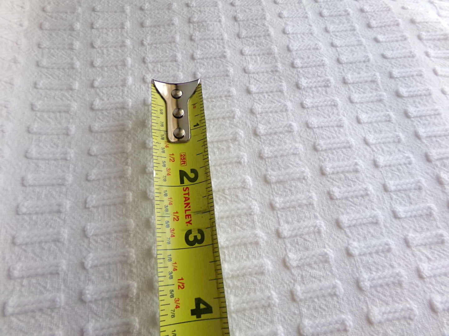 minimalist white vintage chenille fabric: buttonhole design, 18" x 24" cut piece sewing material