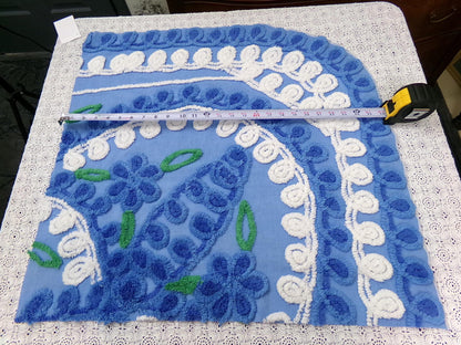 Vintage Midnight Blue Chenille Bedspread Fabric Abstract Celestial Florals 24x25"