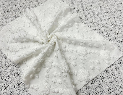 Minimalist White Vintage Style Chenille Fabric, 16x20" Quilt Sewing Textile