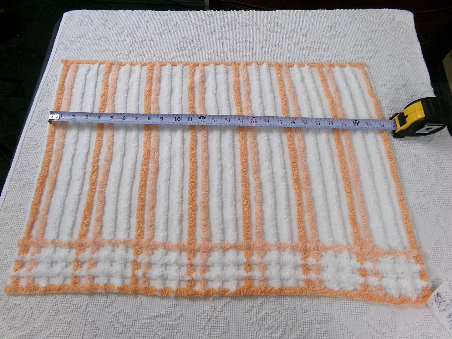 Peach & White Striped Vintage Chenille Fabric, versatile sewing craft quilt material, 18" x 25" piece