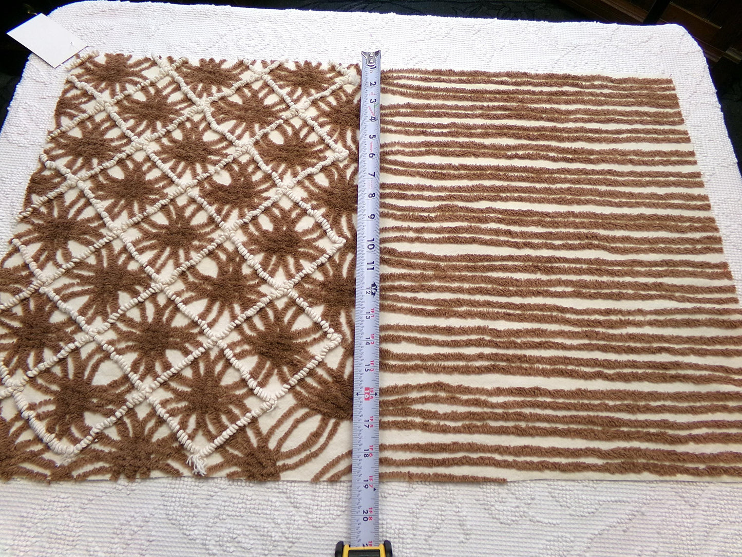 vintage brown chenille fabric: 18" x 28" contrast piece in mocha w/ tiny vanilla pearl pops, cute for teddy bears, quilts, crafts