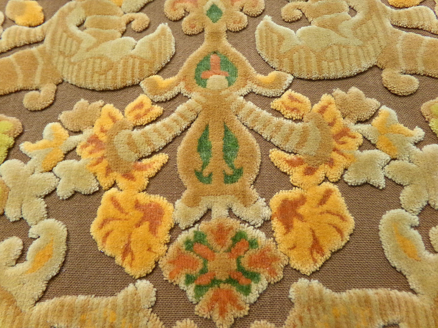 vintage Bates cut velvet fabric, earthy coppertone boho tapestry style design, 24" x 22" piece for wallhanging, small bags