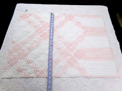 Pink & White Vintage Chenille Fabric, geometric craft quilt material, 27" x 19"