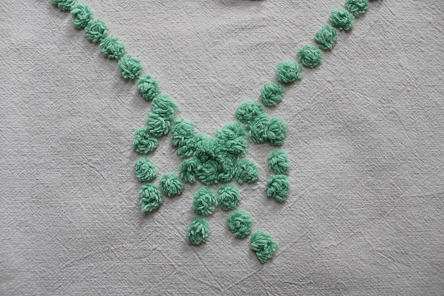 sculpted floral vintage chenille fabric, tulip peony flowers & little green bows, 20" x 25" inch piece of cotton sewing material for pillows