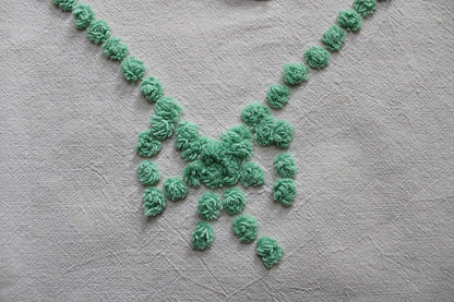 sculpted floral vintage chenille fabric, tulip peony flowers & little green bows, 20" x 25" inch piece of cotton sewing material for pillows