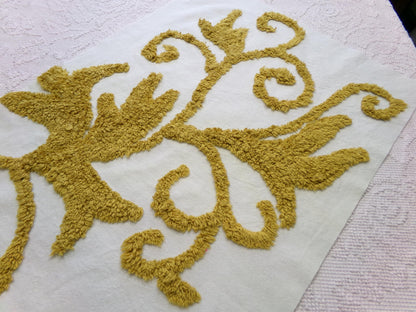 Vintage Gold & White Chenille Fabric: Sophisticated Scroll Design Modern Style Textile Craft Quilting Material, 17" x 27" Piece