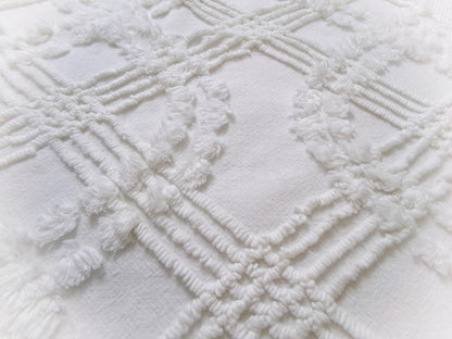 Wintry White Vintage Chenille Fabric Piece, Needletuft Sewing & Quilt Material, 18" x 22"