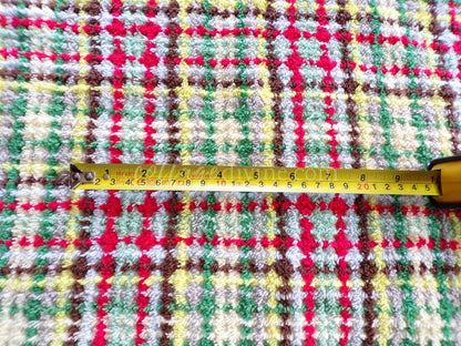 brightly colored vintage chenille fabric in retro rustic plaid design, 20" x 24" inch piece of quilt material for sewing & crafts