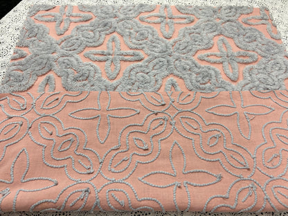 Starry Blue Pink Vintage Chenille Fabric, Plush Celestial Design 20x24" Pc