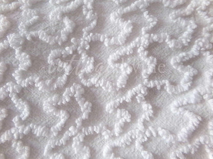 Texturized 3D Squiggles White Vintage Chenille Fabric, 18" x 24" Piece, Versatile to Use in Quilts, Pillows & Small Craft Projects