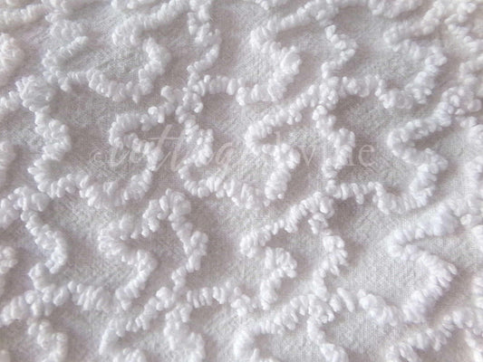Texturized 3D Squiggles White Vintage Chenille Fabric, 18" x 24" Piece, Versatile to Use in Quilts, Pillows & Small Craft Projects