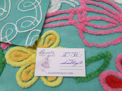 Special Jade Floral Swag Vintage Chenille Bedspread Fabric 18" x 34" Piece