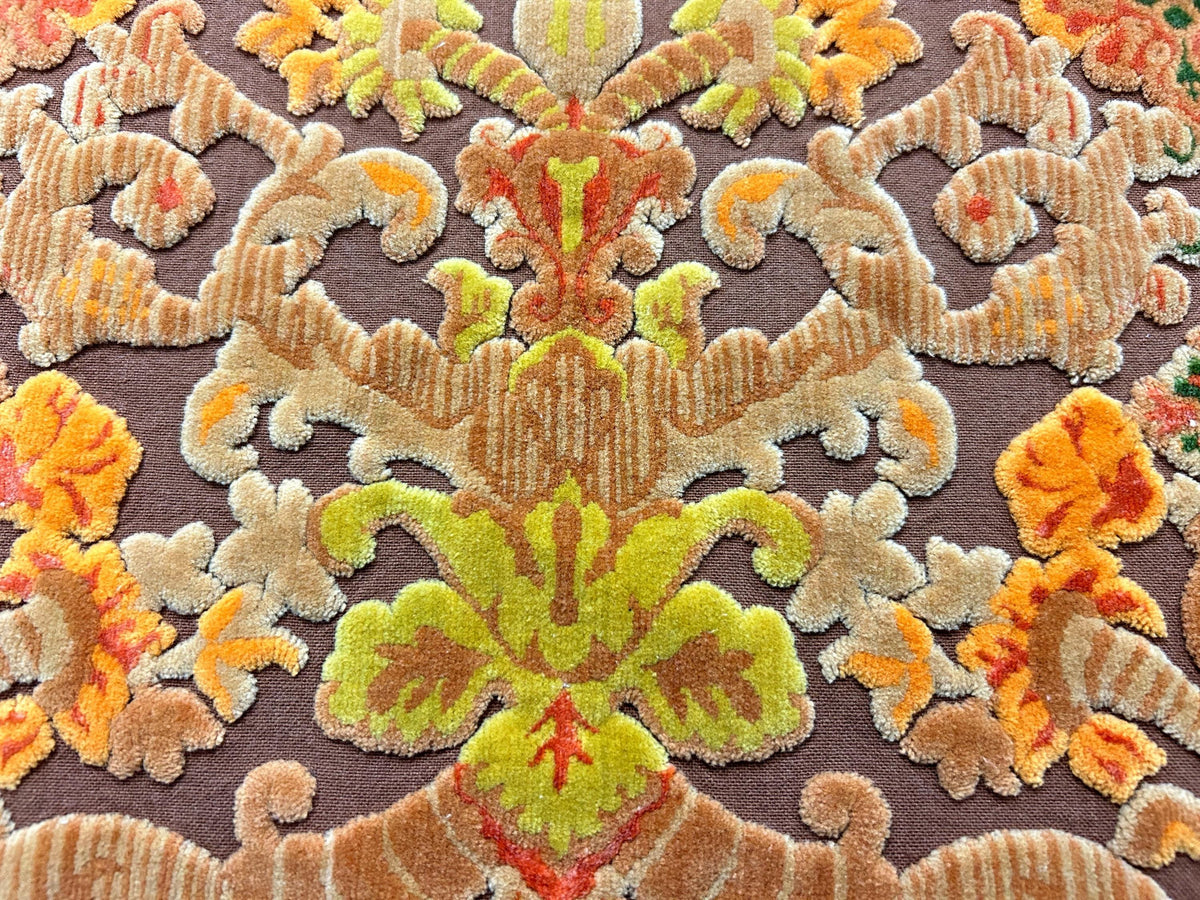 Boho Vintage Cut Velvet Fabric, Copper Brown Tapestry Style Chenille Material, 24x21" Pc