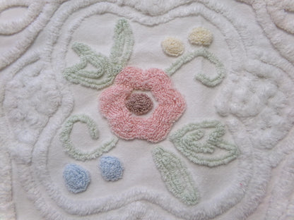 cottage style vintage chenille fabric, dimensional floral design 24" x 21" inch piece craft & sewing material
