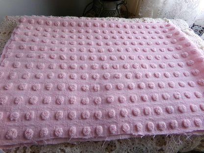 Nubby Pink Popcorns Vintage Chenille Bedspread Fabric, Textured Pop Dots 18" x 25" Piece